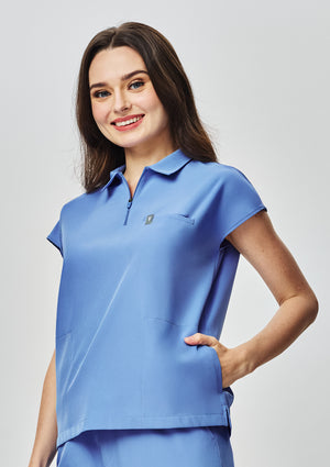 Zip-Up Polo MoveTech® Scrub Top - Women / Cool Ceil