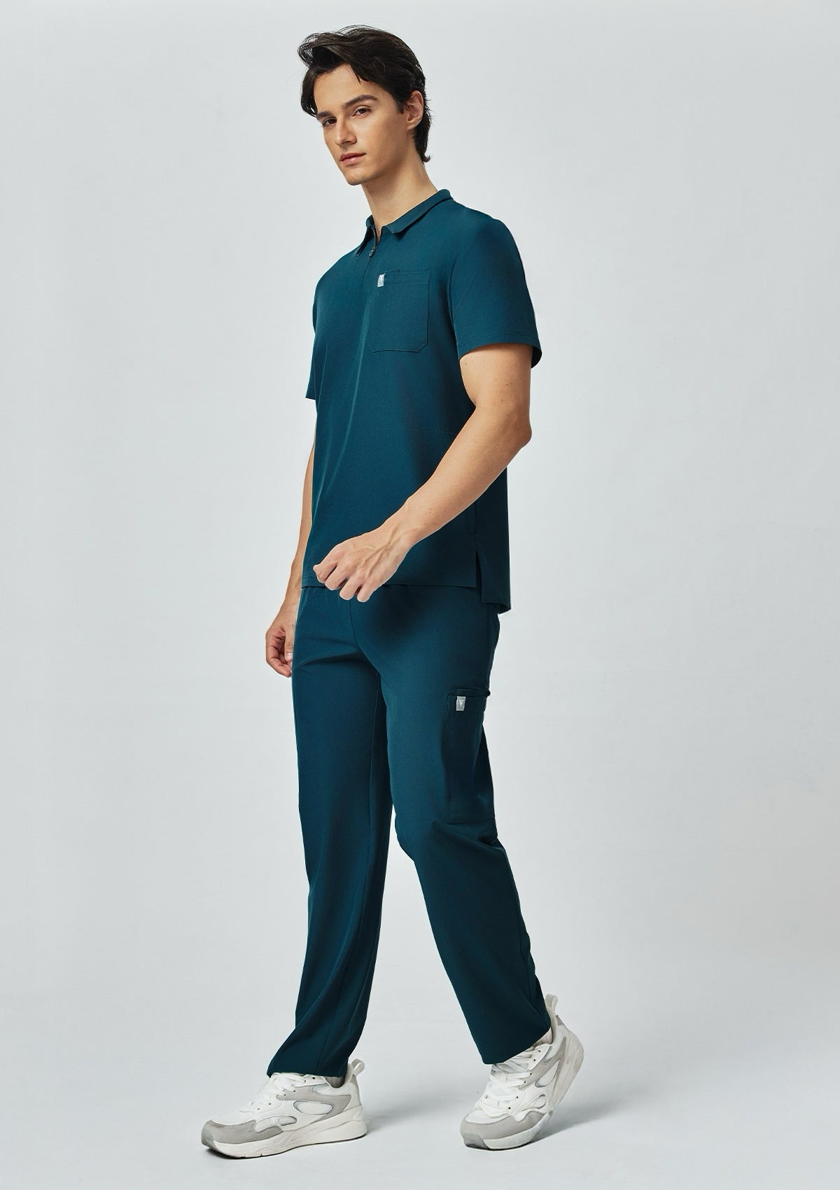 Zip-Up Polo MoveTech® Scrub Top - Men / Deep Teal