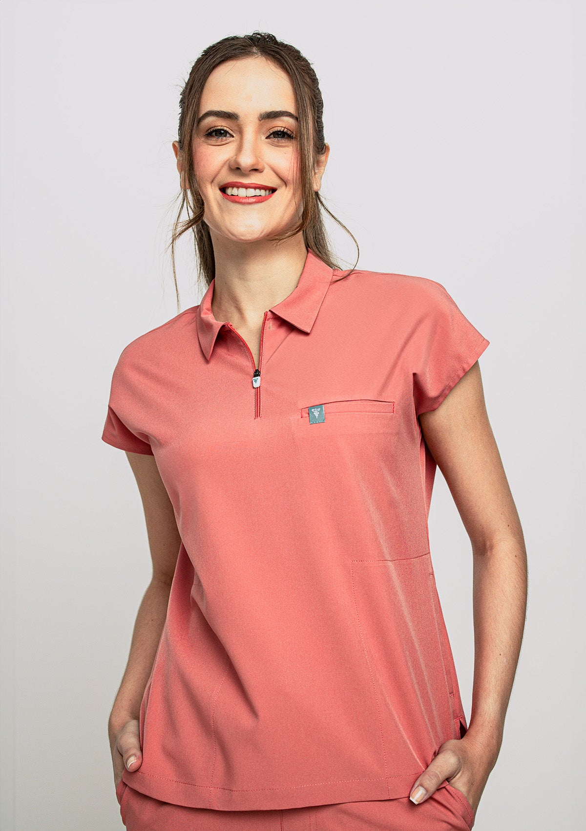 Zip-Up Polo MoveTech® Scrub Top - Women / Saffron