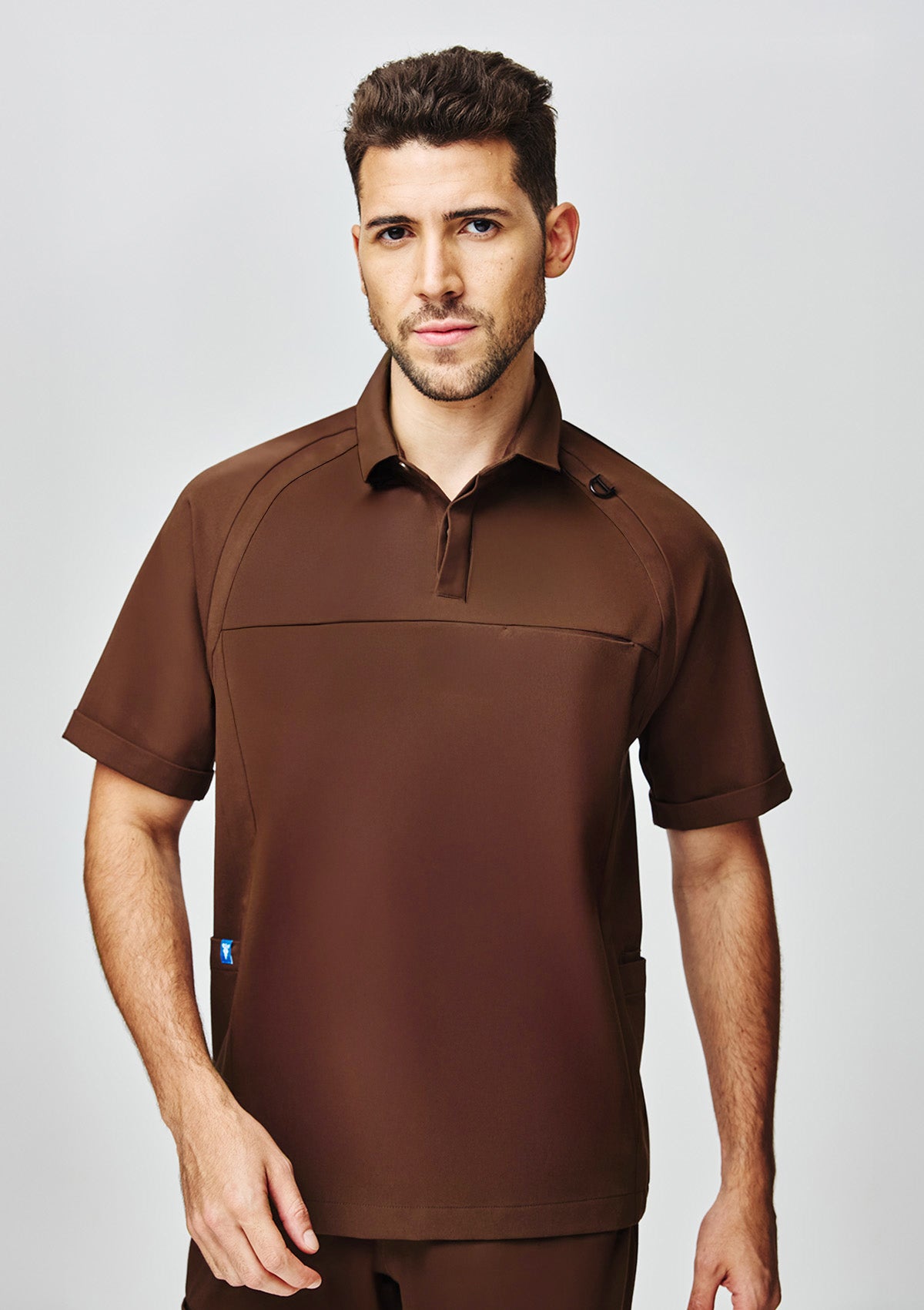 Ribbed Polo Scrub Top - Men / Dark Cacao