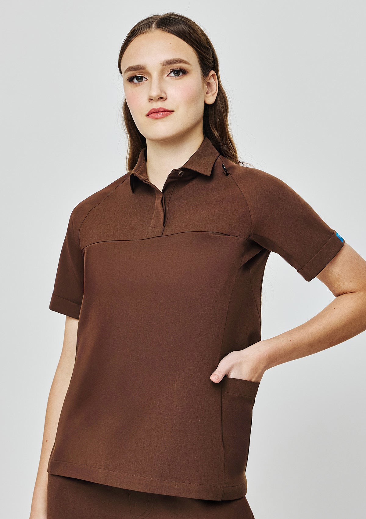 Ribbed Polo Scrub Top - Women / Dark Cacao