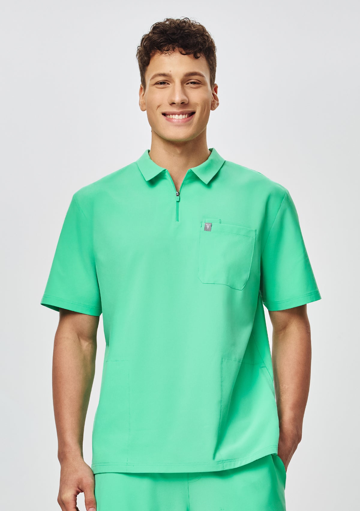 Zip-Up Polo MoveTech® Scrub Top - Men / Cool Mint