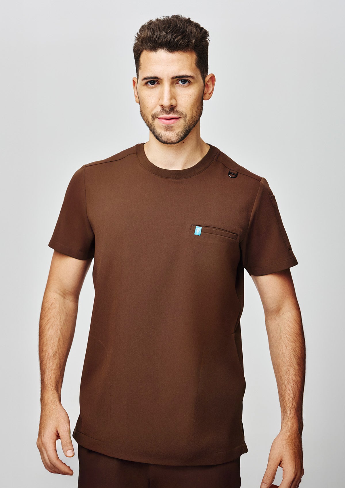 Ribbed Round Neck Scrub Top - Men / Dark Cacao