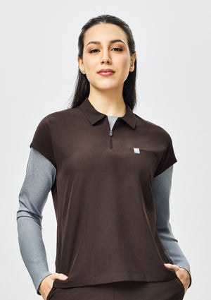 Zip-Up Polo MoveTech® Scrub Top - Women / Espresso