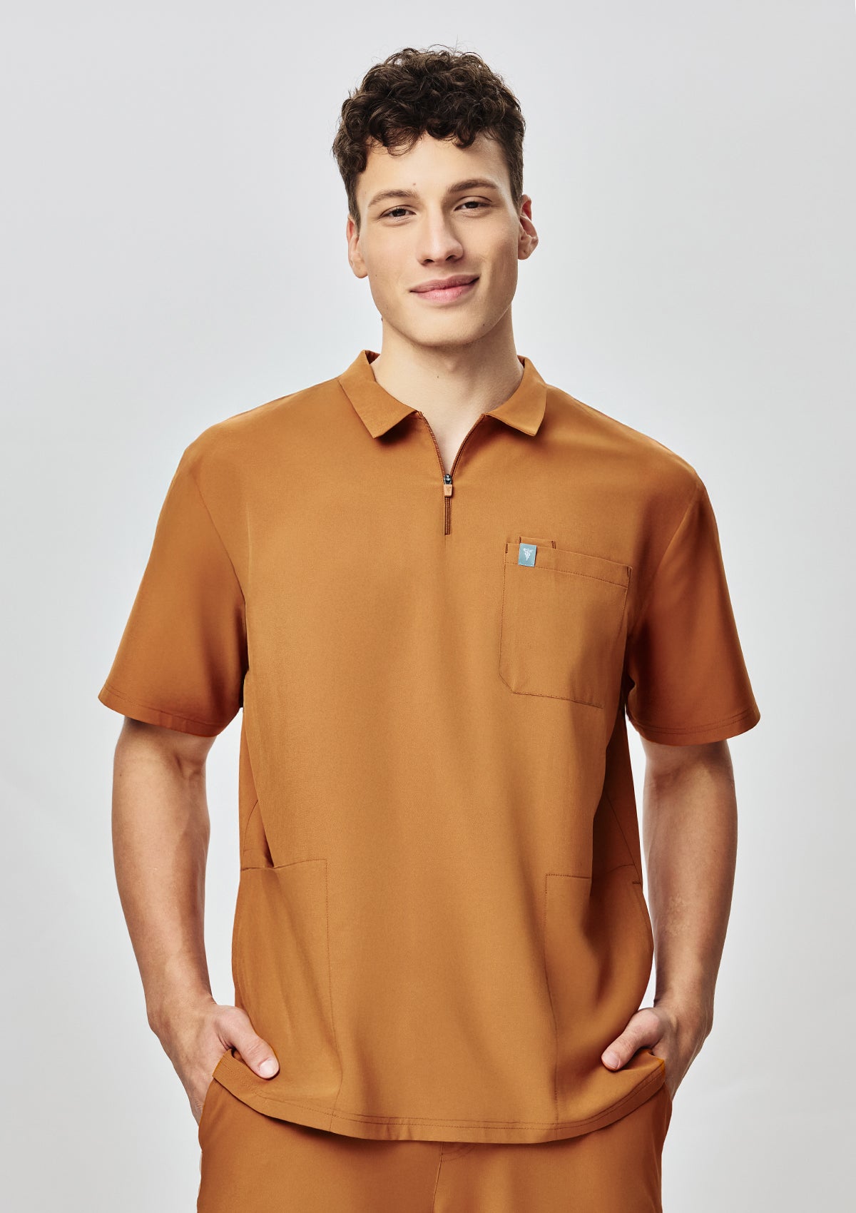 Zip-Up Polo MoveTech® Scrub Top - Men / Caramel
