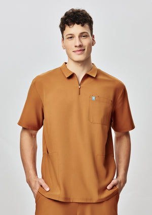 Zip-Up Polo MoveTech® Scrub Top - Men / Caramel