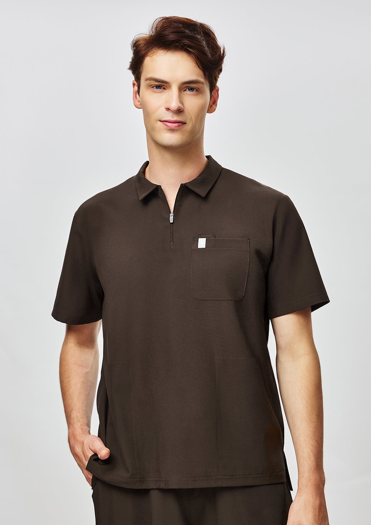 Zip-Up Polo MoveTech® Scrub Top - Men / Espresso