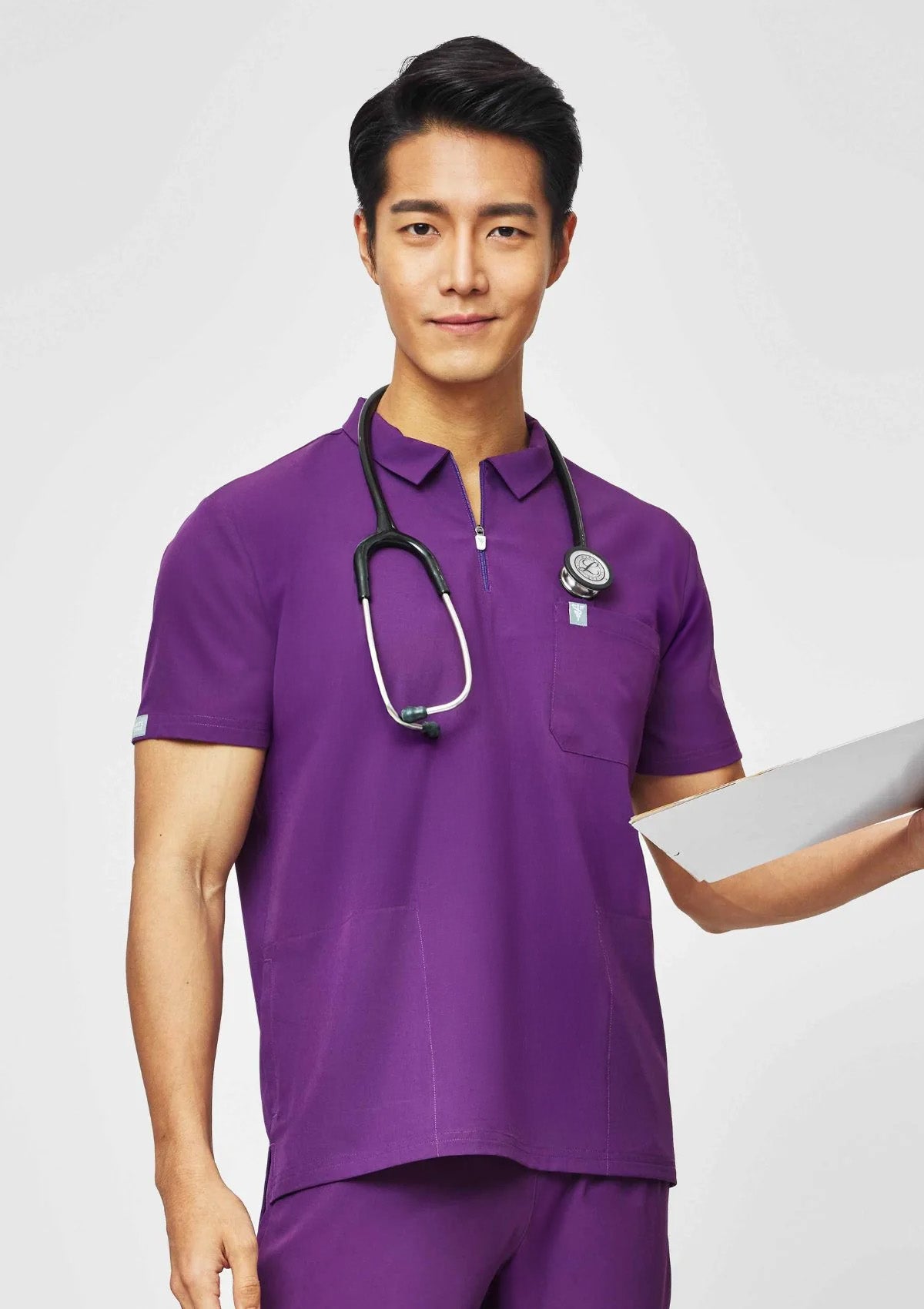 Zip-Up Polo MoveTech® Scrub Top - Men / Plum