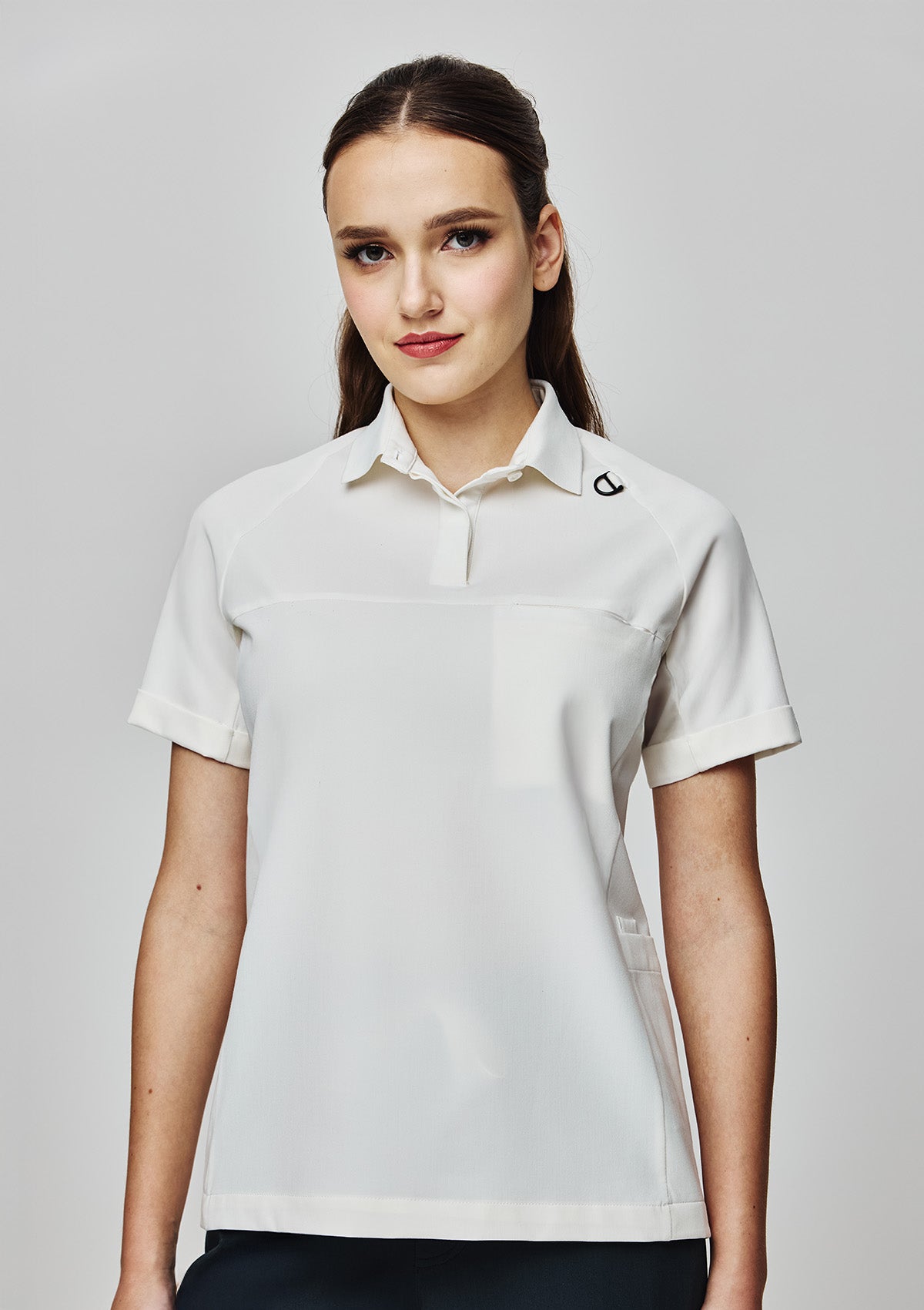 Ribbed Polo Scrub Top - Women / Ivory White