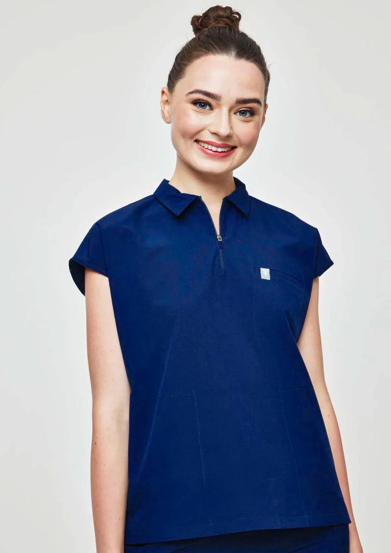 Zip-Up Polo MoveTech® Scrub Top - Women / Navy