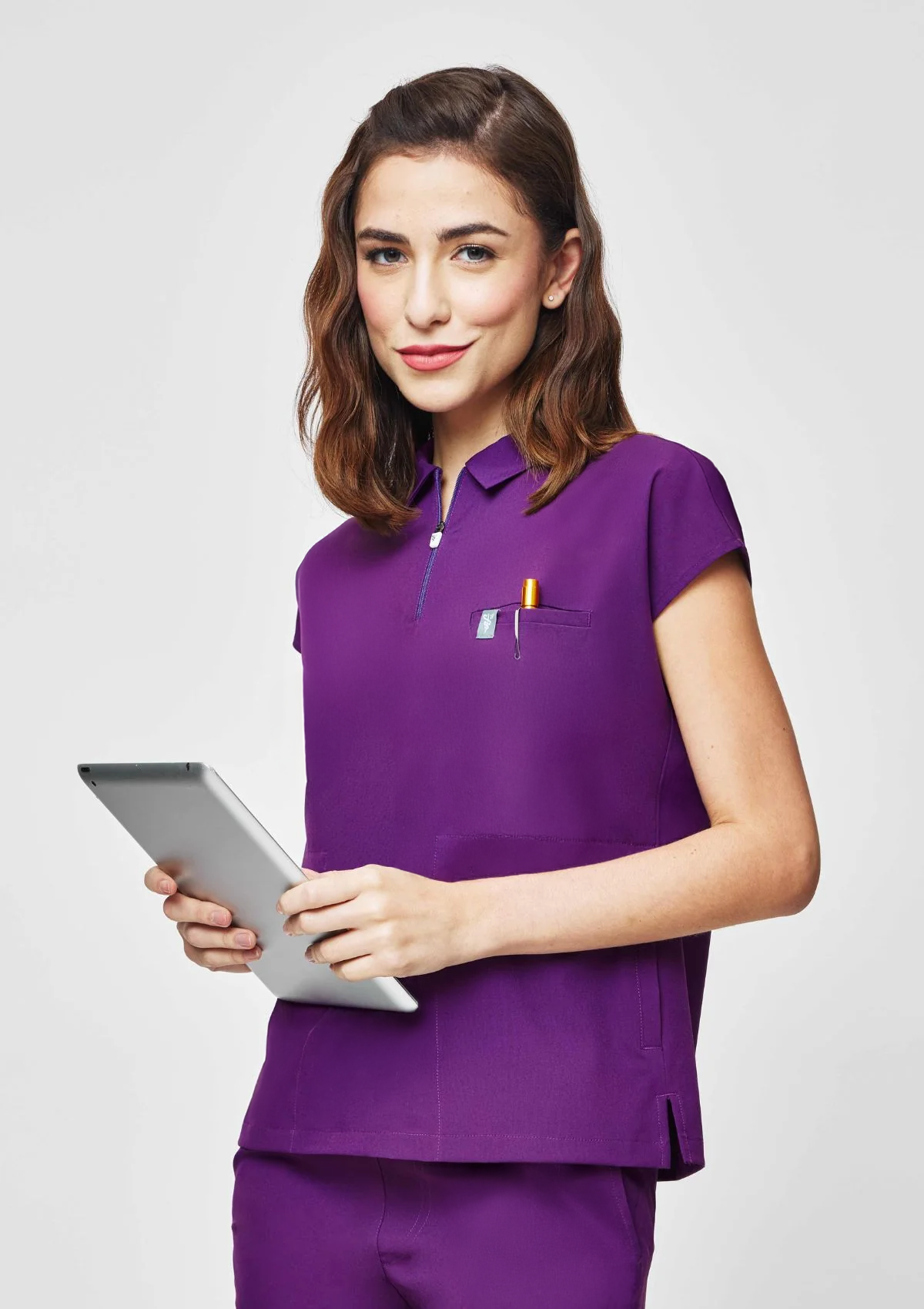 Zip Up Polo MoveTech® Scrub Top - Women / Plum