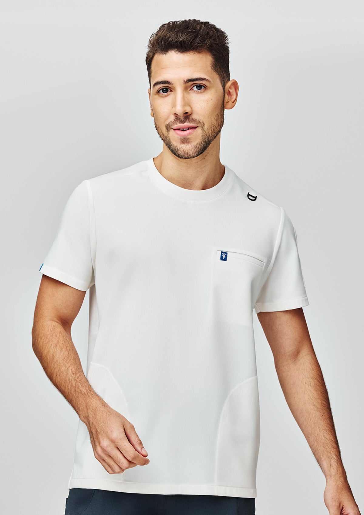 Ribbed Round Neck Scrub Top - Men / Ivory White