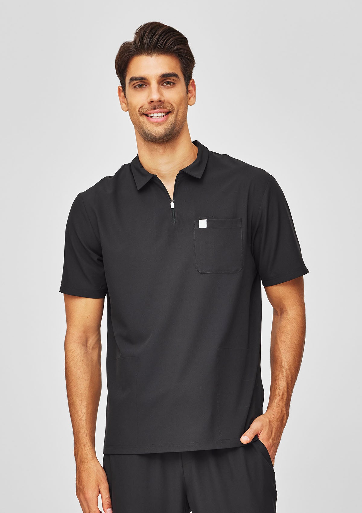 Zip-Up Polo MoveTech® Scrub Top 2.0 - Men / So Black