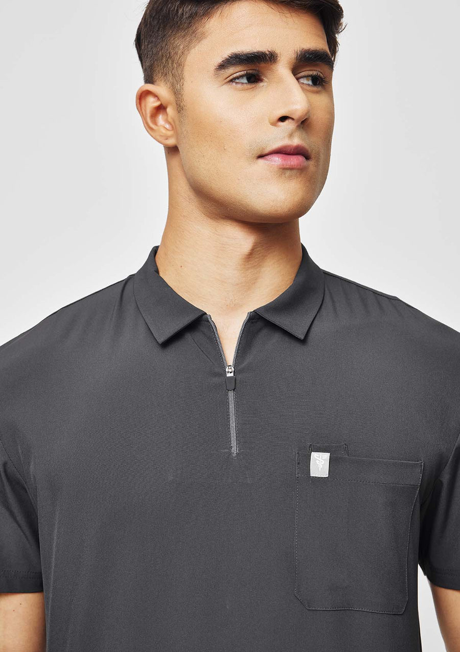 Zip-Up Polo MoveTech® Scrub Top - Men / Graphite