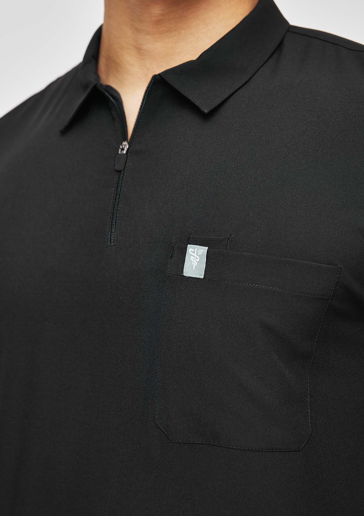 Zip-Up Polo MoveTech® Scrub Top - Men / So Black