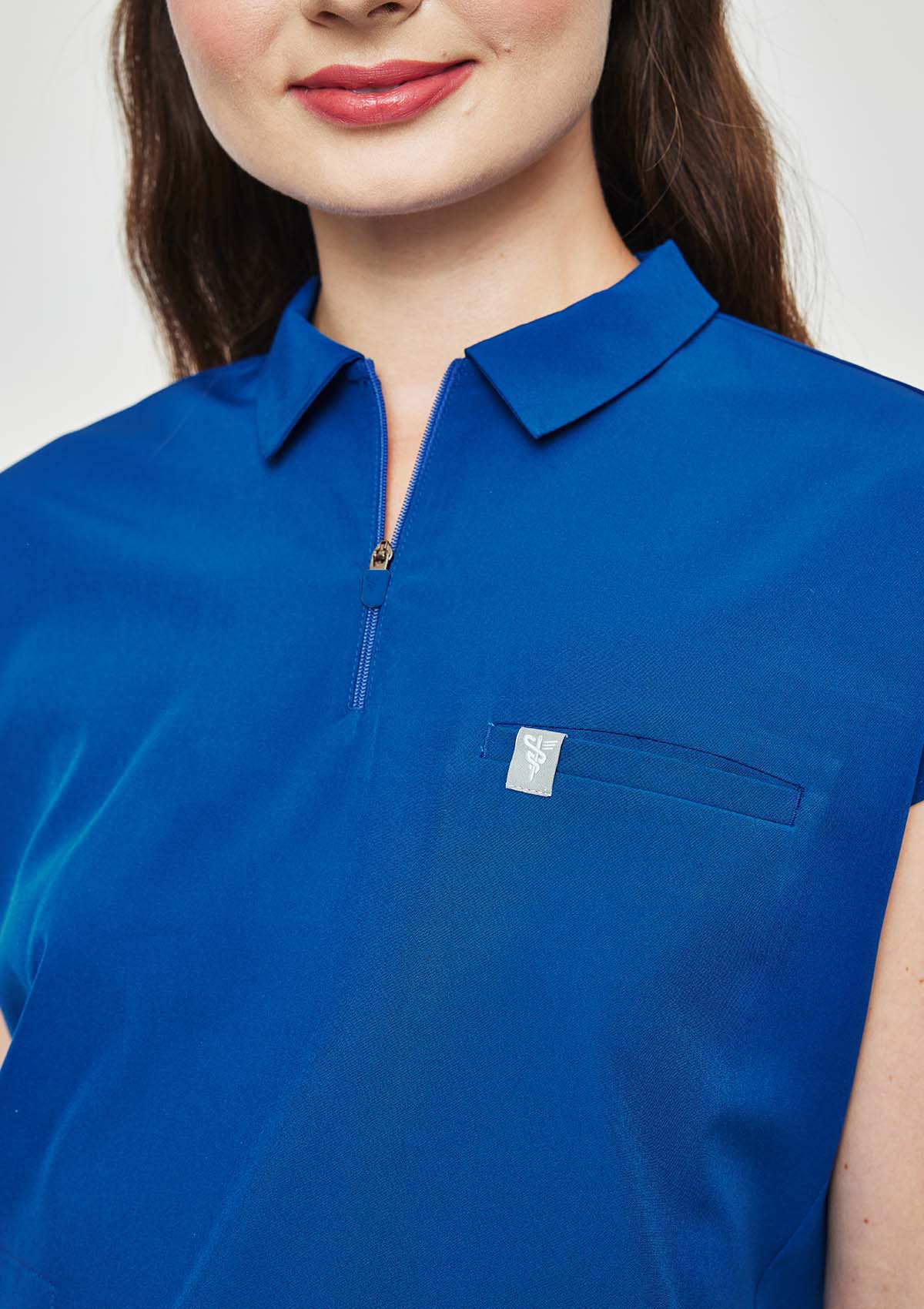 Zip-Up Polo MoveTech® Scrub Top - Women / Cobalt Blue
