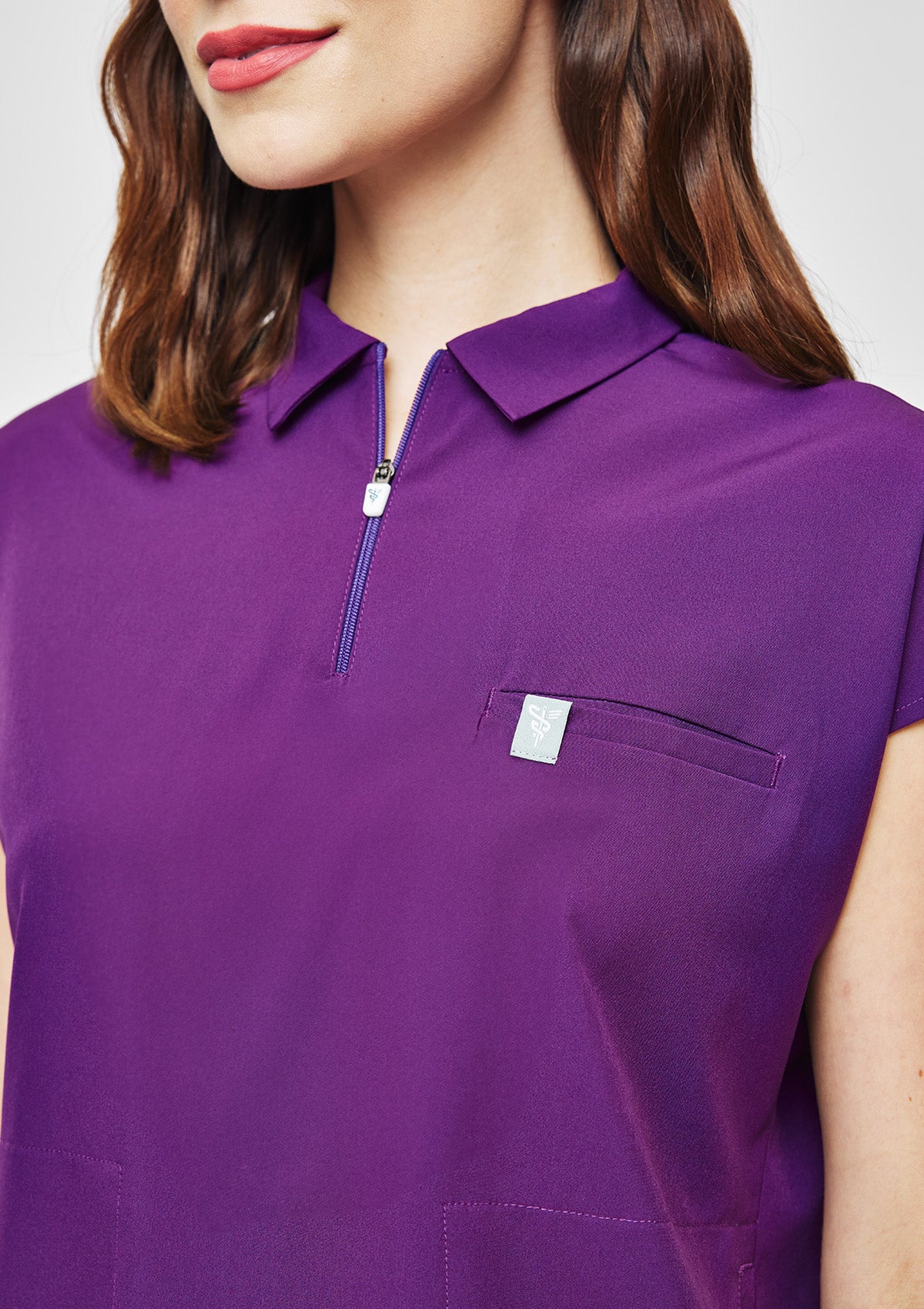 Zip Up Polo MoveTech® Scrub Top - Women / Plum