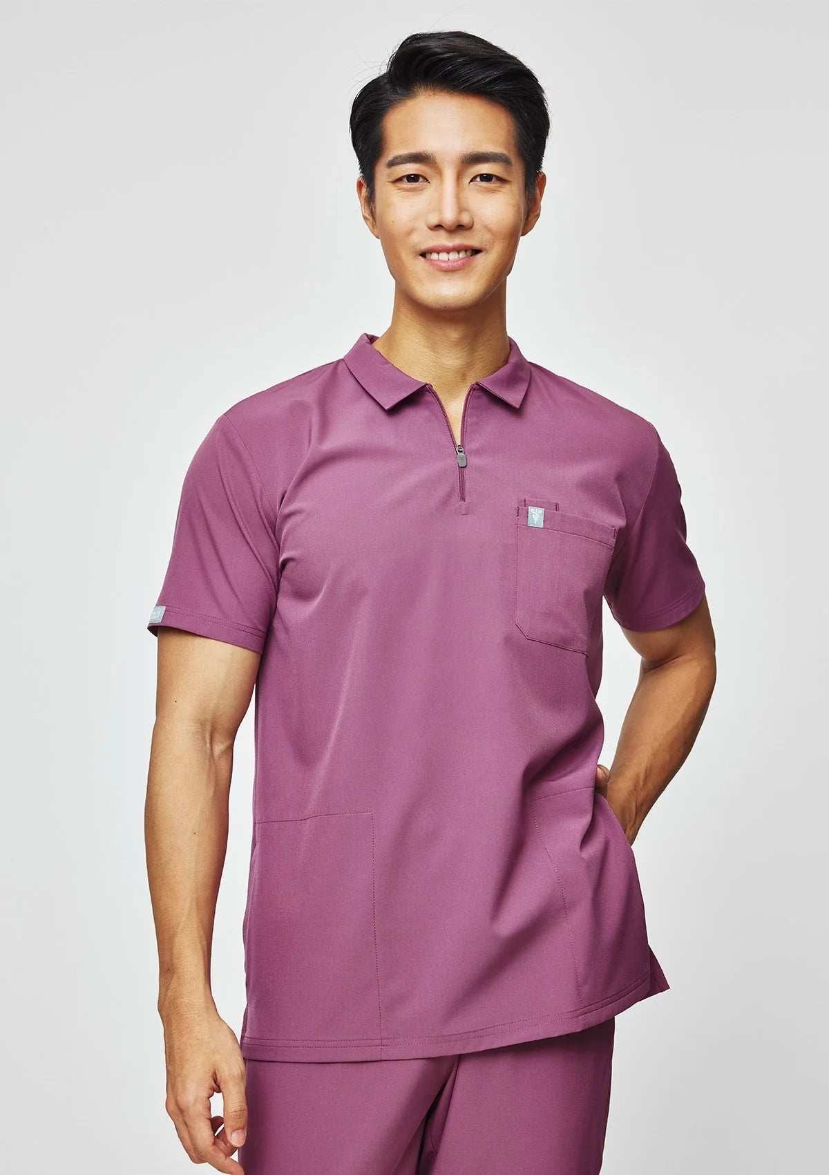 Zip-Up Polo MoveTech® Scrub Top - Men / Mauve