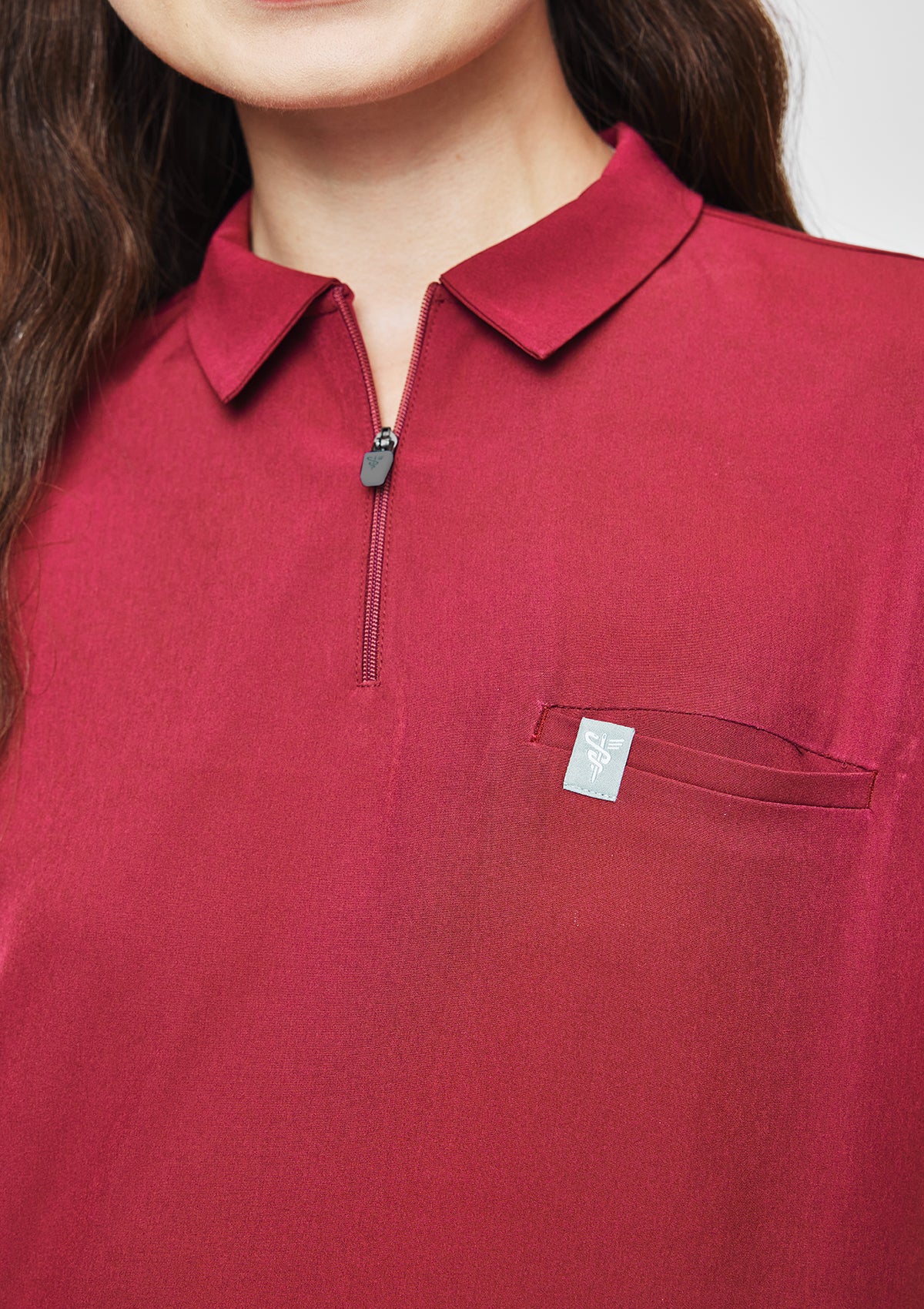 Zip-Up Polo MoveTech® Scrub Top - Women / Garnet