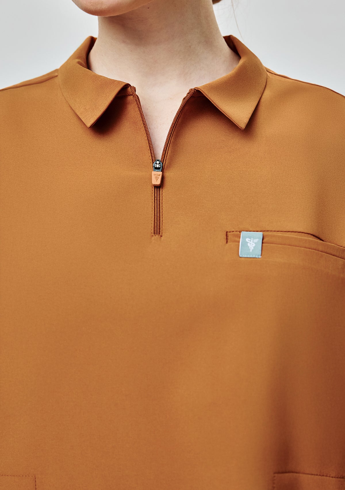Zip-Up Polo MoveTech® Scrub Top - Women / Caramel