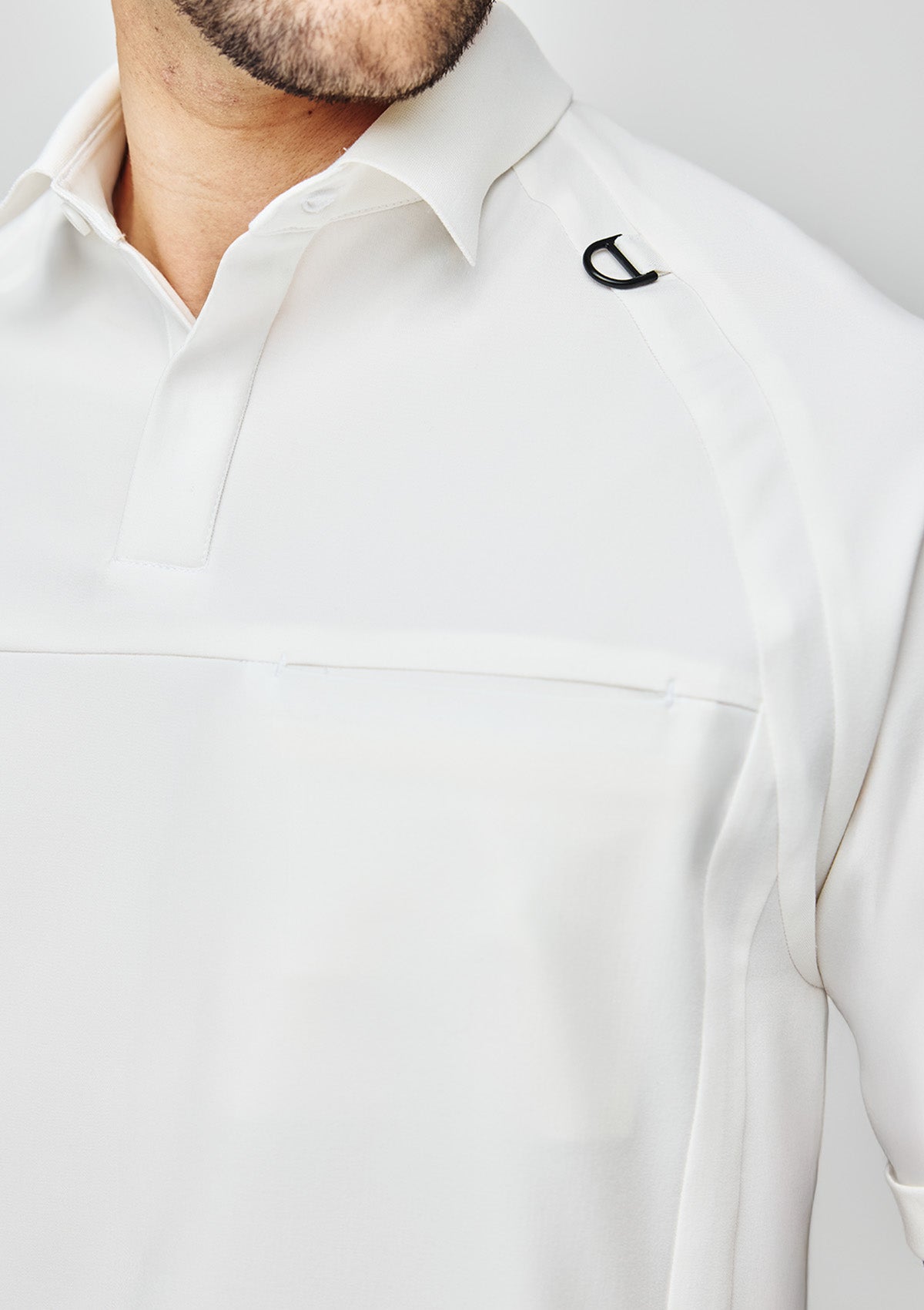 Ribbed Polo Scrub Top - Men / Ivory White