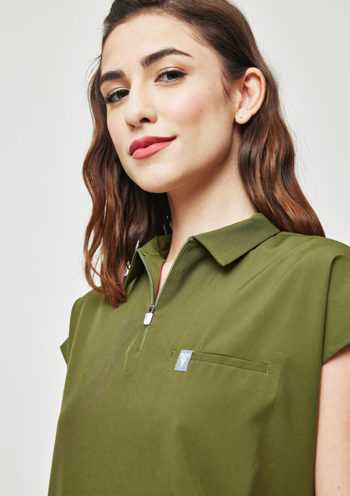 Zip-Up Polo MoveTech® Scrub Top - Women / Forest Green