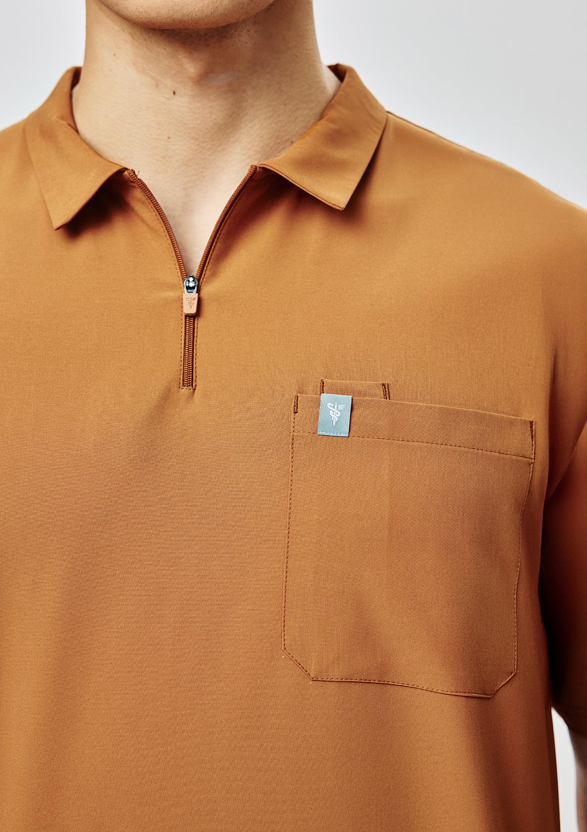 Zip-Up Polo MoveTech® Scrub Top - Men / Caramel