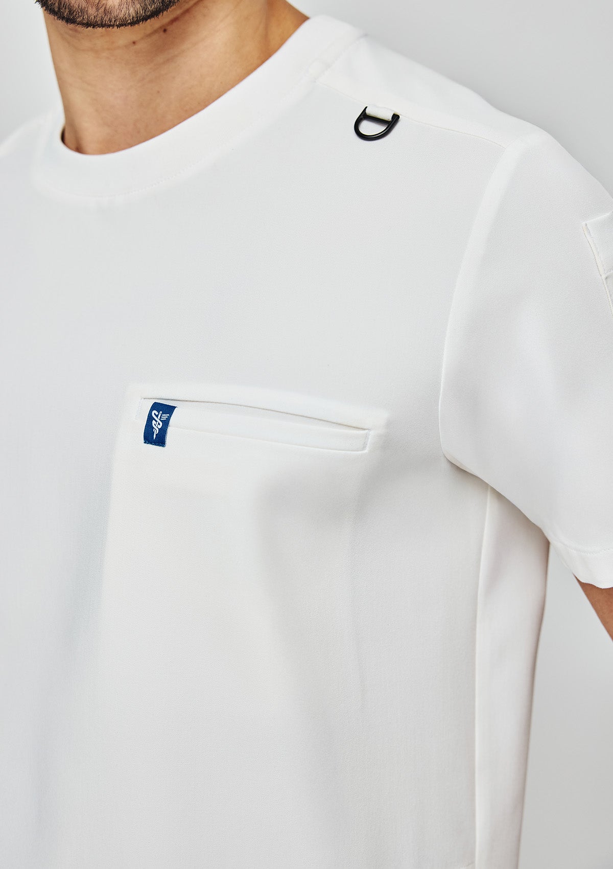 Ribbed Round Neck Scrub Top - Men / Ivory White