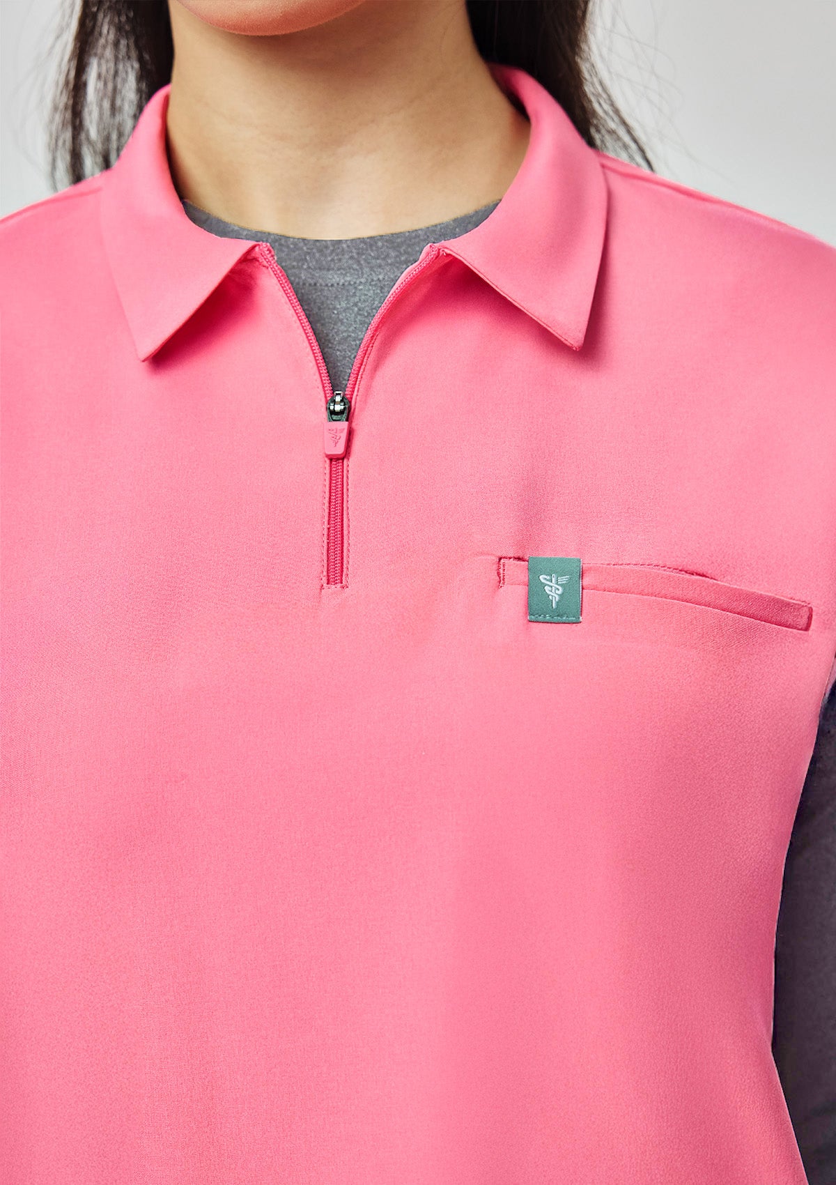 Zip-Up Polo MoveTech® Scrub Top - Women / Hyper Pink