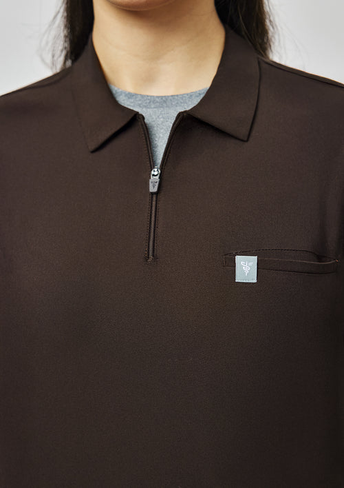 Zip-Up Polo MoveTech® Scrub Top - Women / Espresso