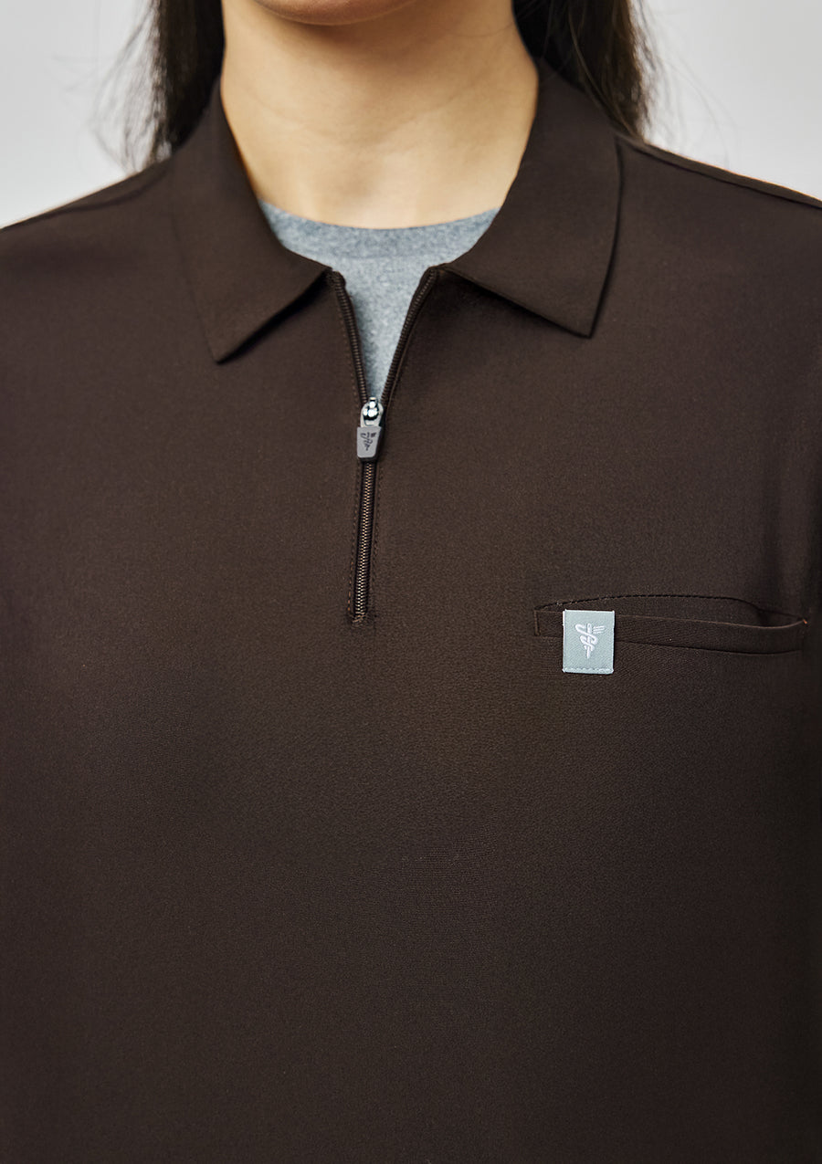 Zip-Up Polo MoveTech® Scrub Top - Women / Espresso