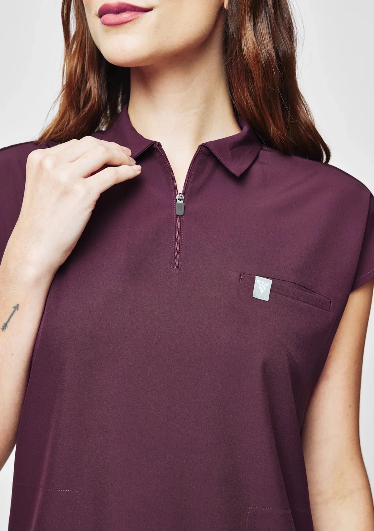 Zip-Up Polo MoveTech® Scrub Top - Women / Merlot