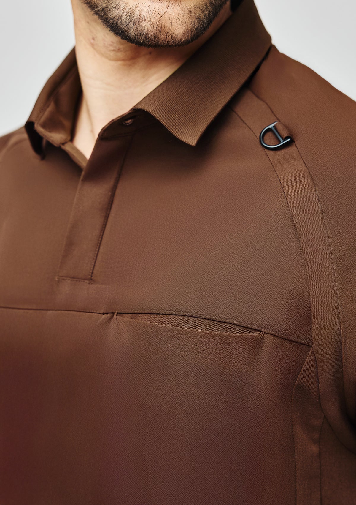 Ribbed Polo Scrub Top - Men / Dark Cacao