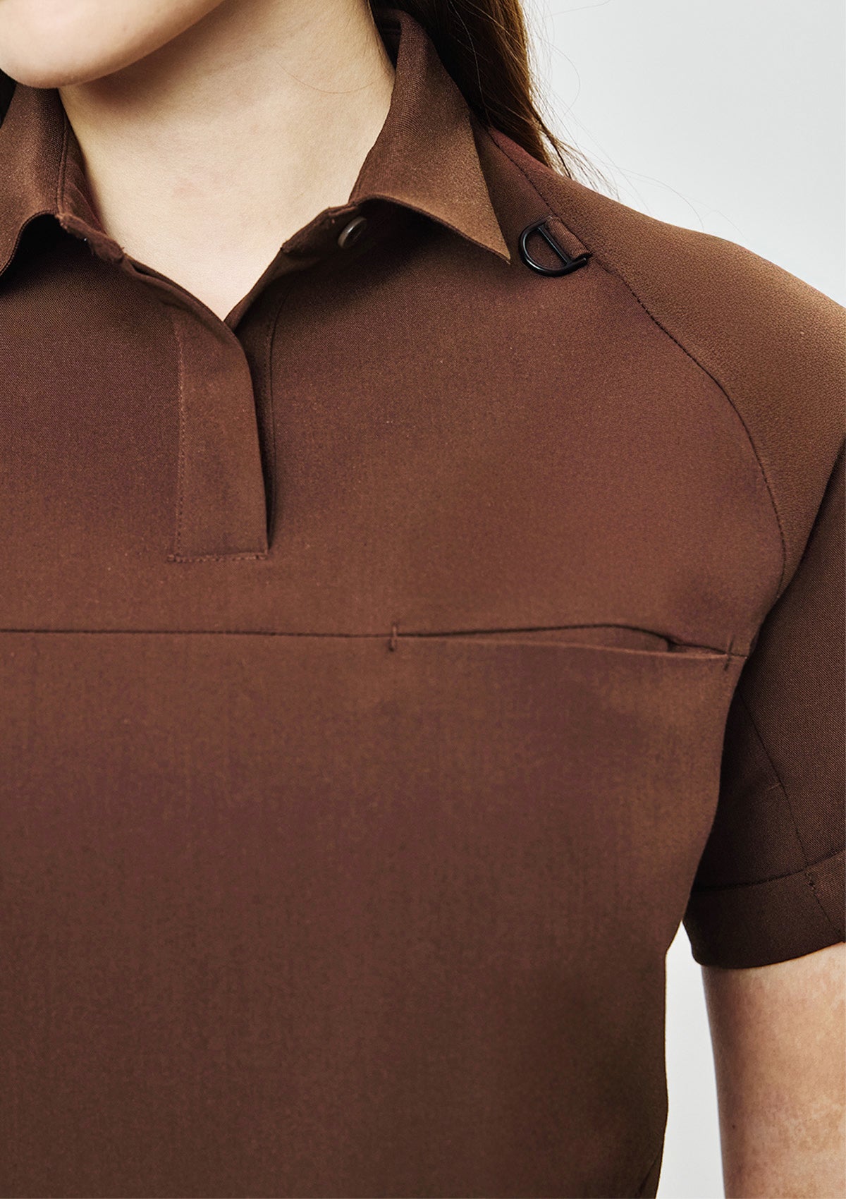 Ribbed Polo Scrub Top - Women / Dark Cacao