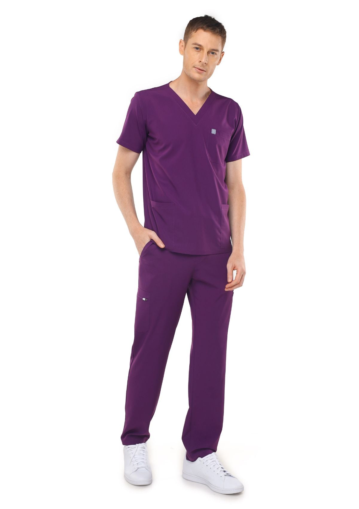 MoveTech® SCRUB SET SALE: 3-Pocket Top + Straight Cut Pants 2.0 - Men / Plum