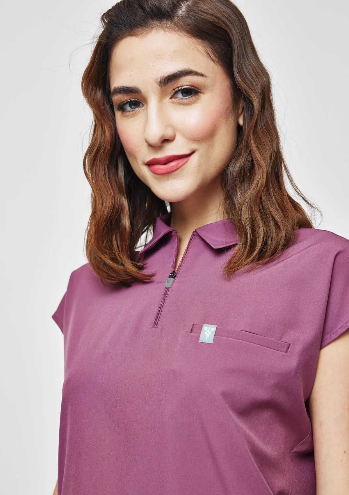 Zip Up Polo MoveTech® Scrub Top - Women / Mauve