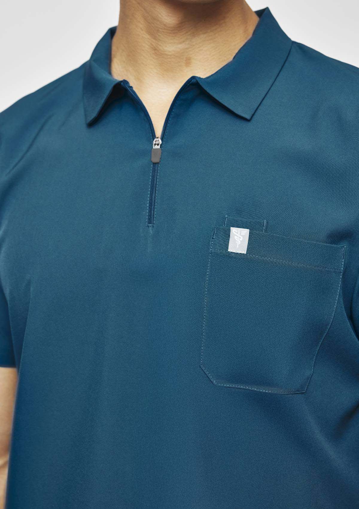 Zip-Up Polo MoveTech® Scrub Top - Men / Pacific Tide