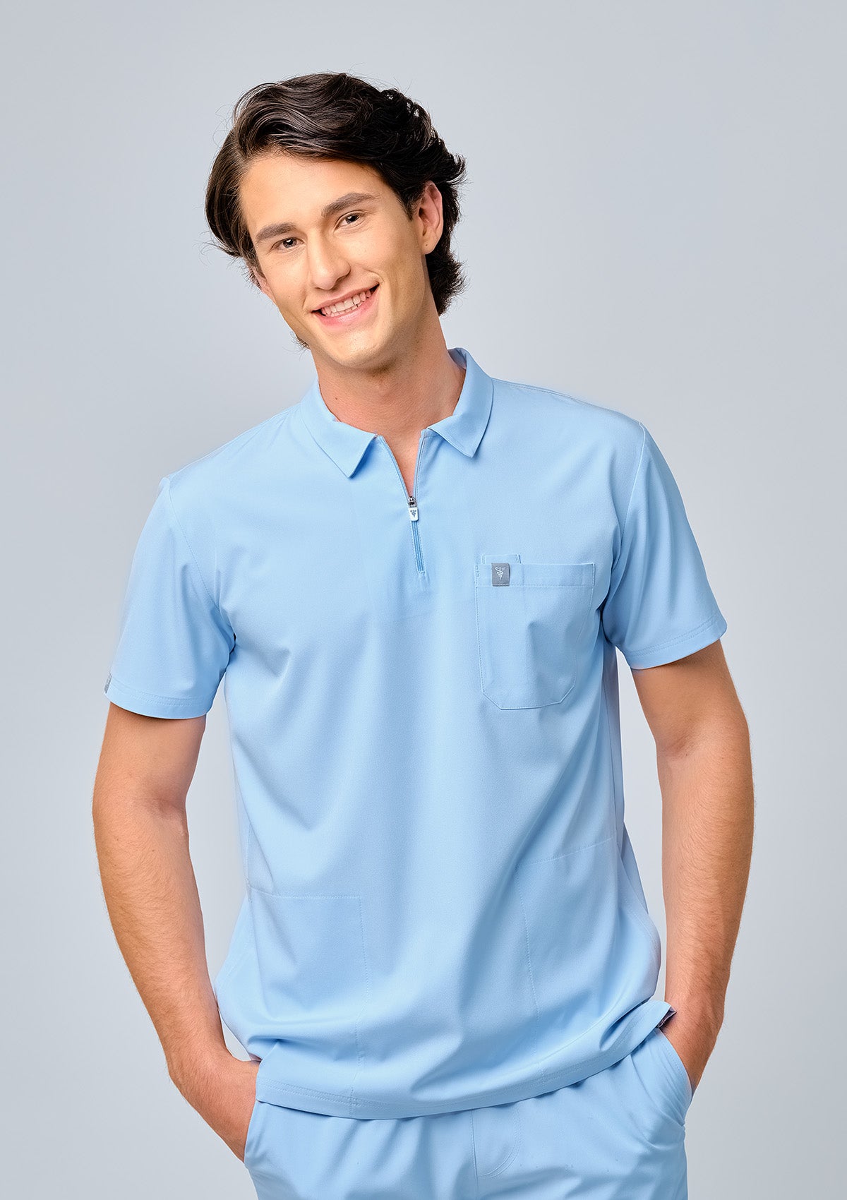 Zip-Up Polo MoveTech® Scrub Top - Men / Blue Sky