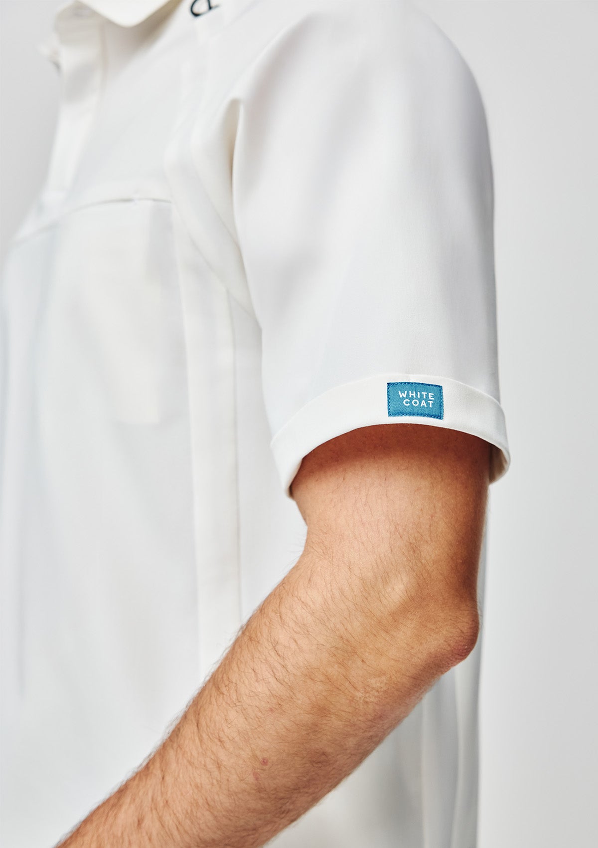 Ribbed Polo Scrub Top - Men / Ivory White