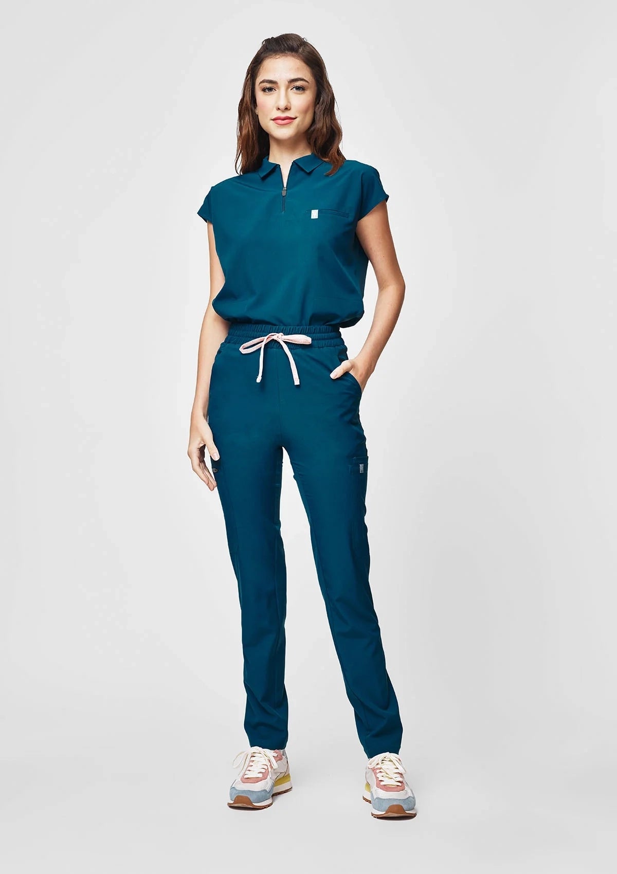Zip-Up Polo MoveTech® Scrub Top - Women / Pacific Tide