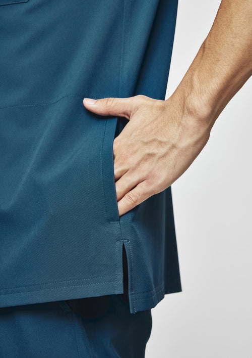 Zip-Up Polo MoveTech® Scrub Top - Men / Pacific Tide