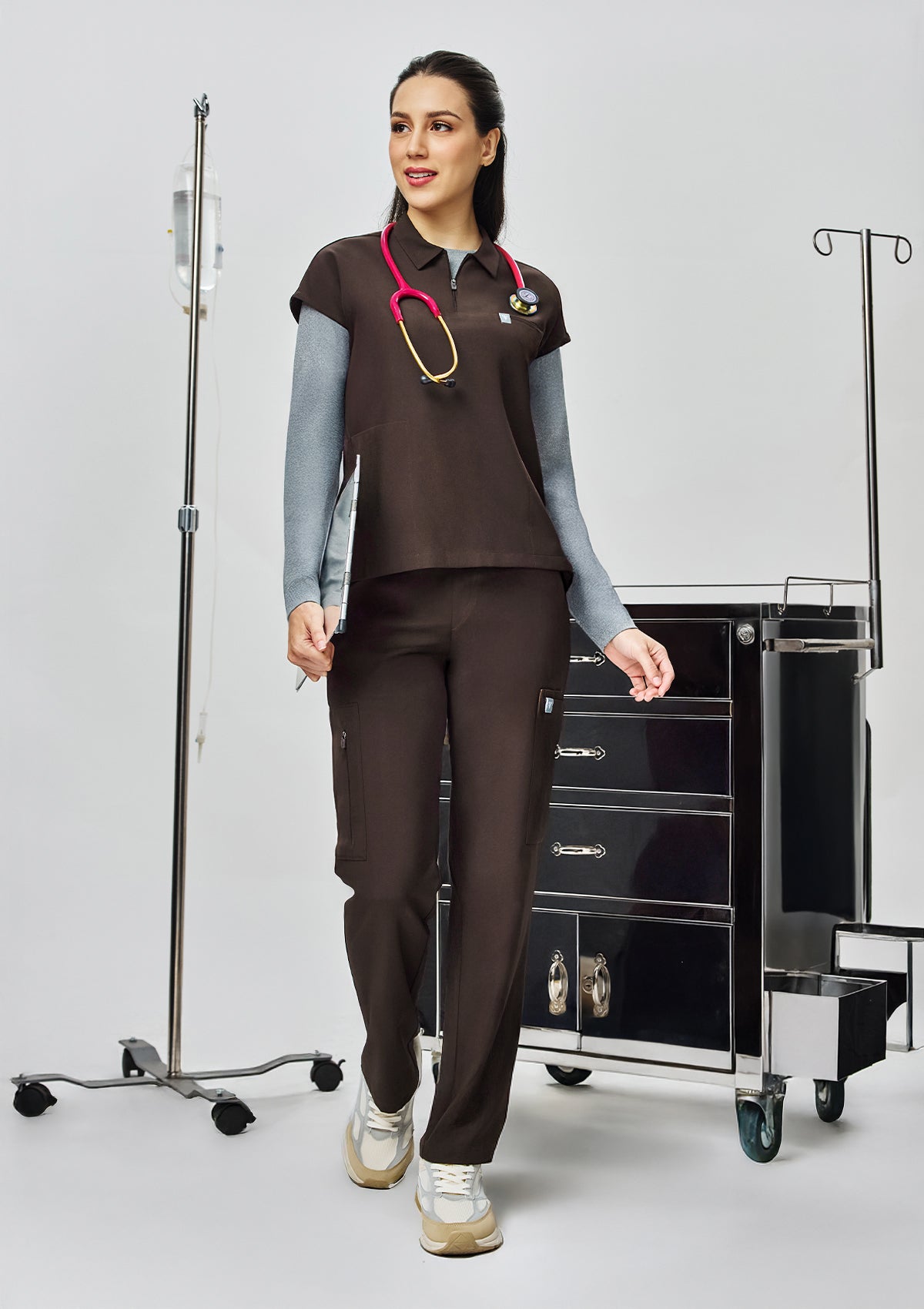 Zip-Up Polo MoveTech® Scrub Top - Women / Espresso