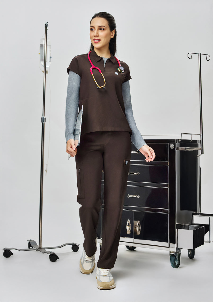 Zip-Up Polo MoveTech® Scrub Top - Women / Espresso