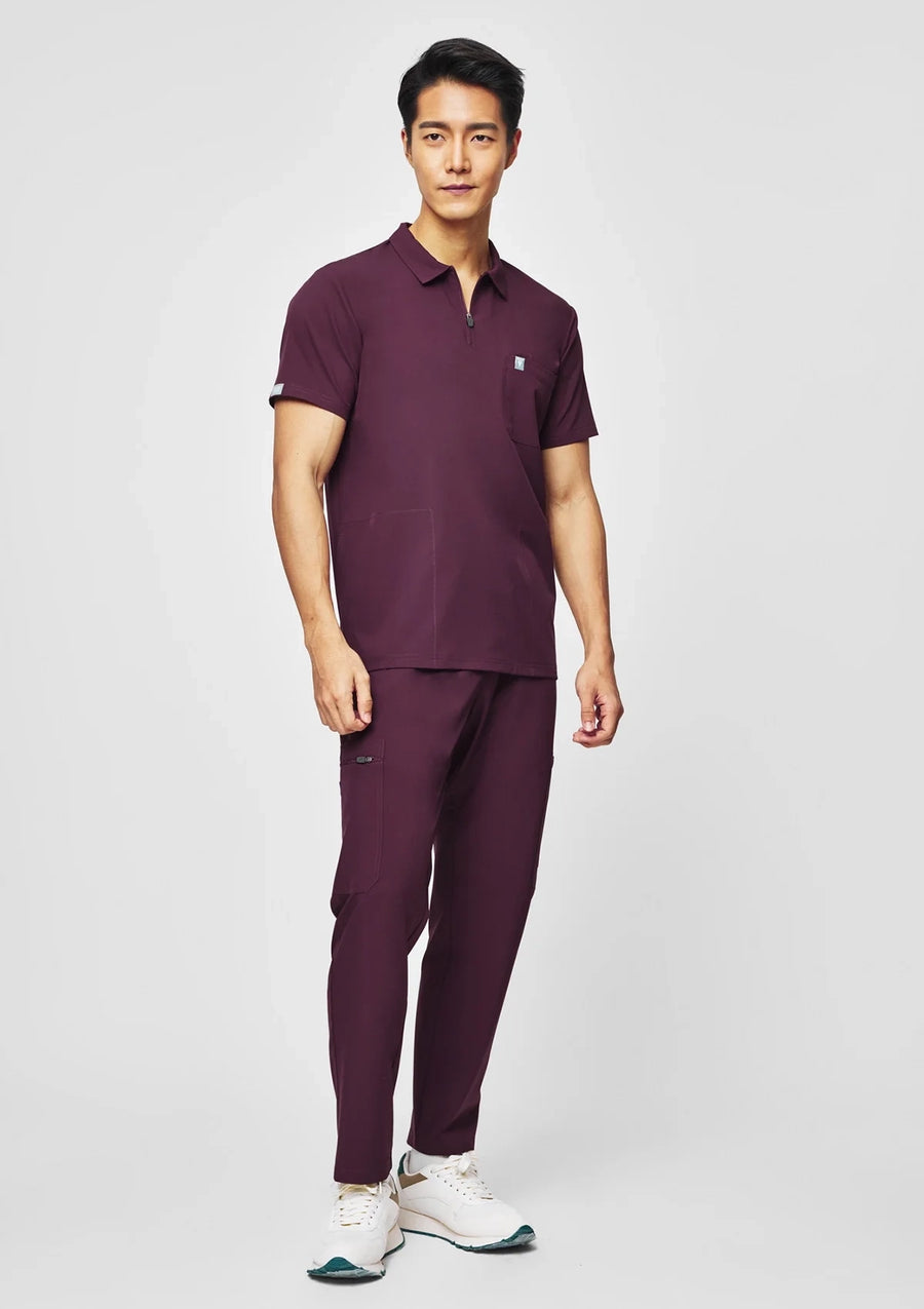 Zip-Up Polo MoveTech® Scrub Top - Men / Merlot