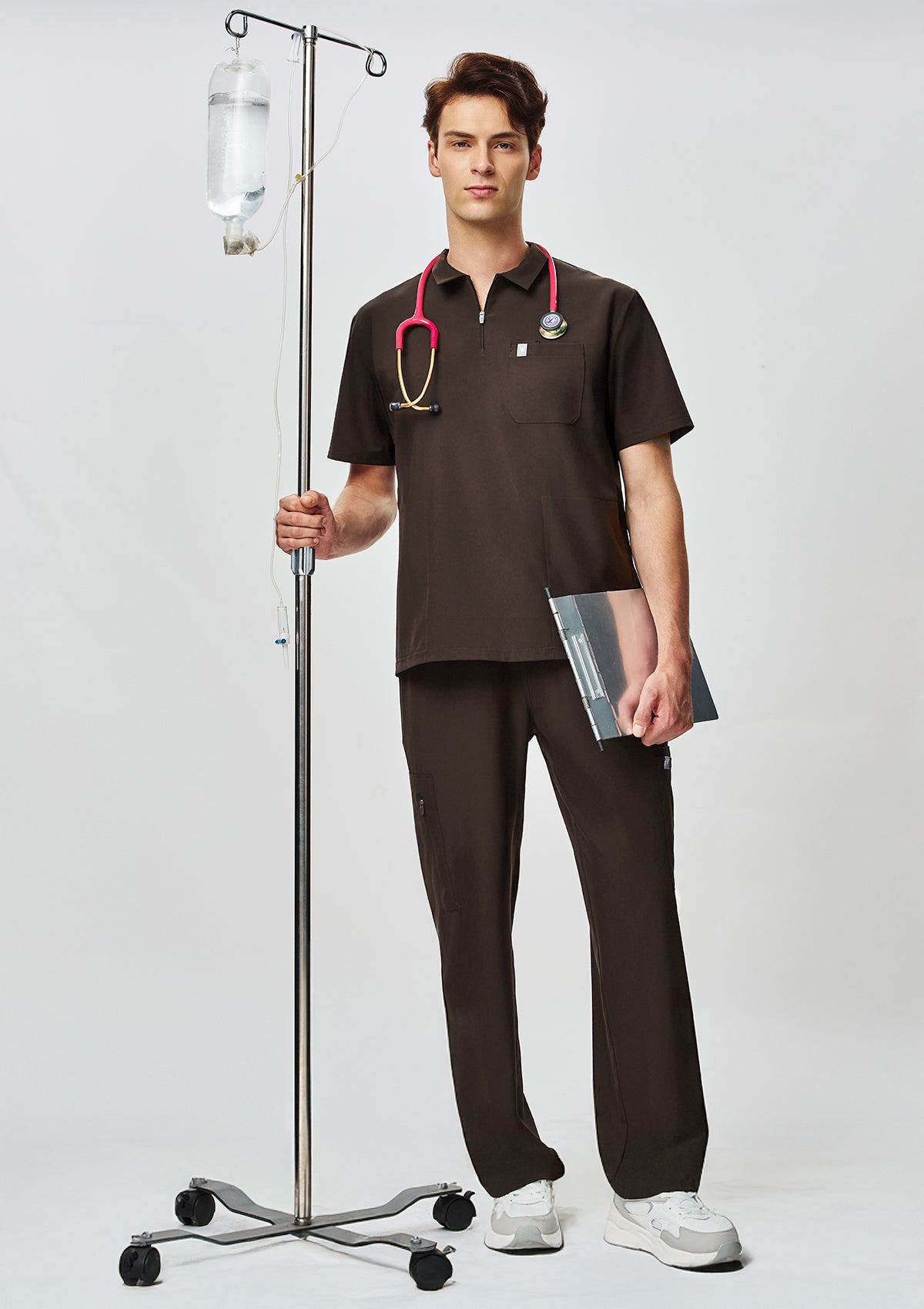 Zip-Up Polo MoveTech® Scrub Top - Men / Espresso