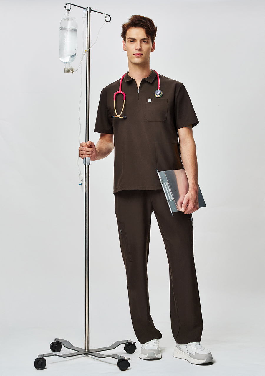 Zip-Up Polo MoveTech® Scrub Top - Men / Espresso