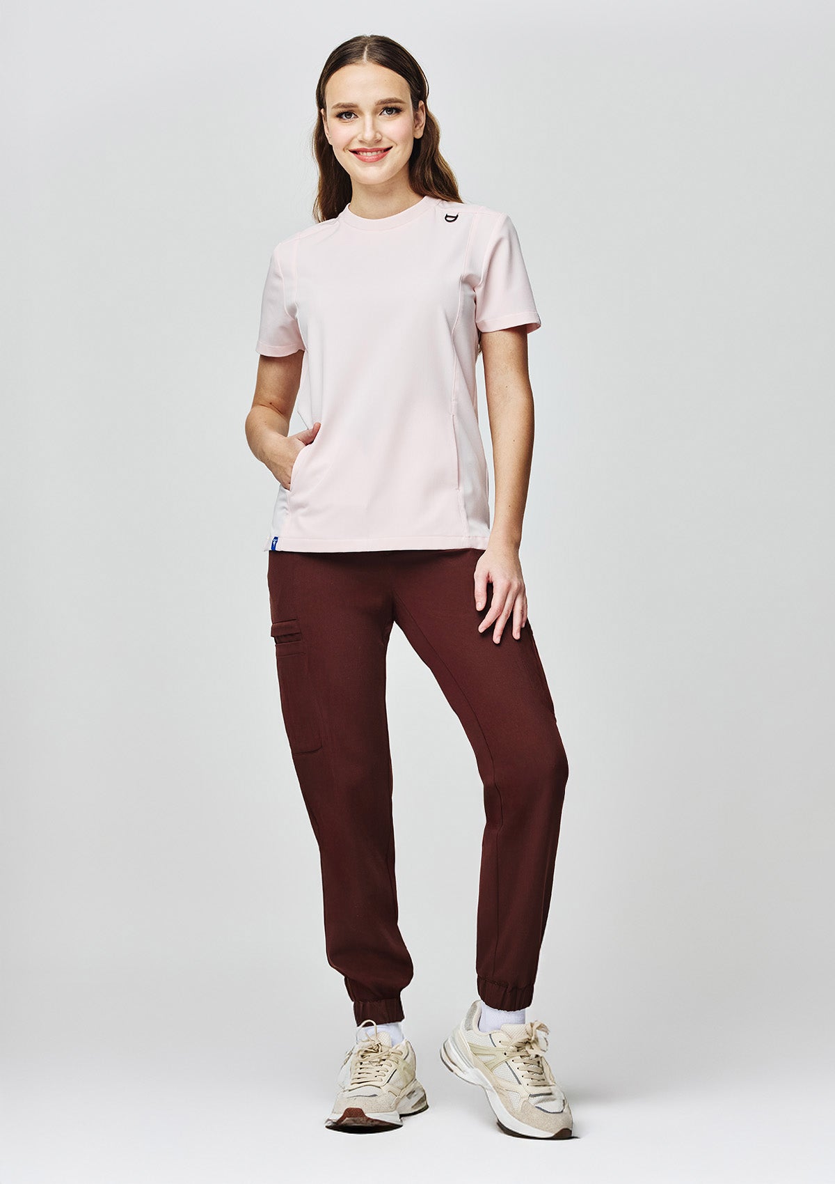 Ribbed Round Neck Scrub Top - Women / Blush