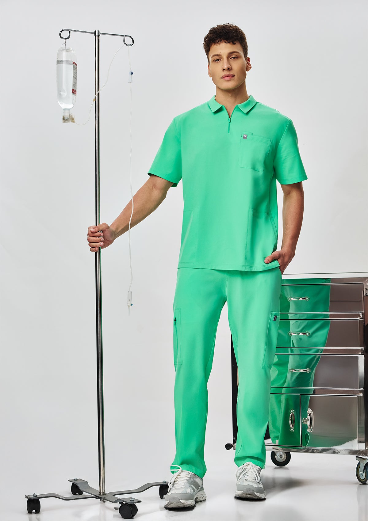 Zip-Up Polo MoveTech® Scrub Top - Men / Cool Mint