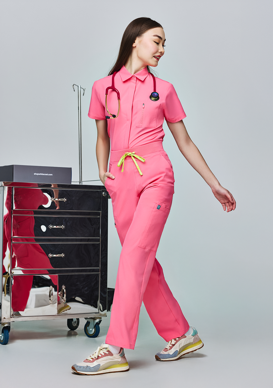 Ribbed Straight Cut MoveTech® Scrub Pants Core+ - Women / Hyper Pink