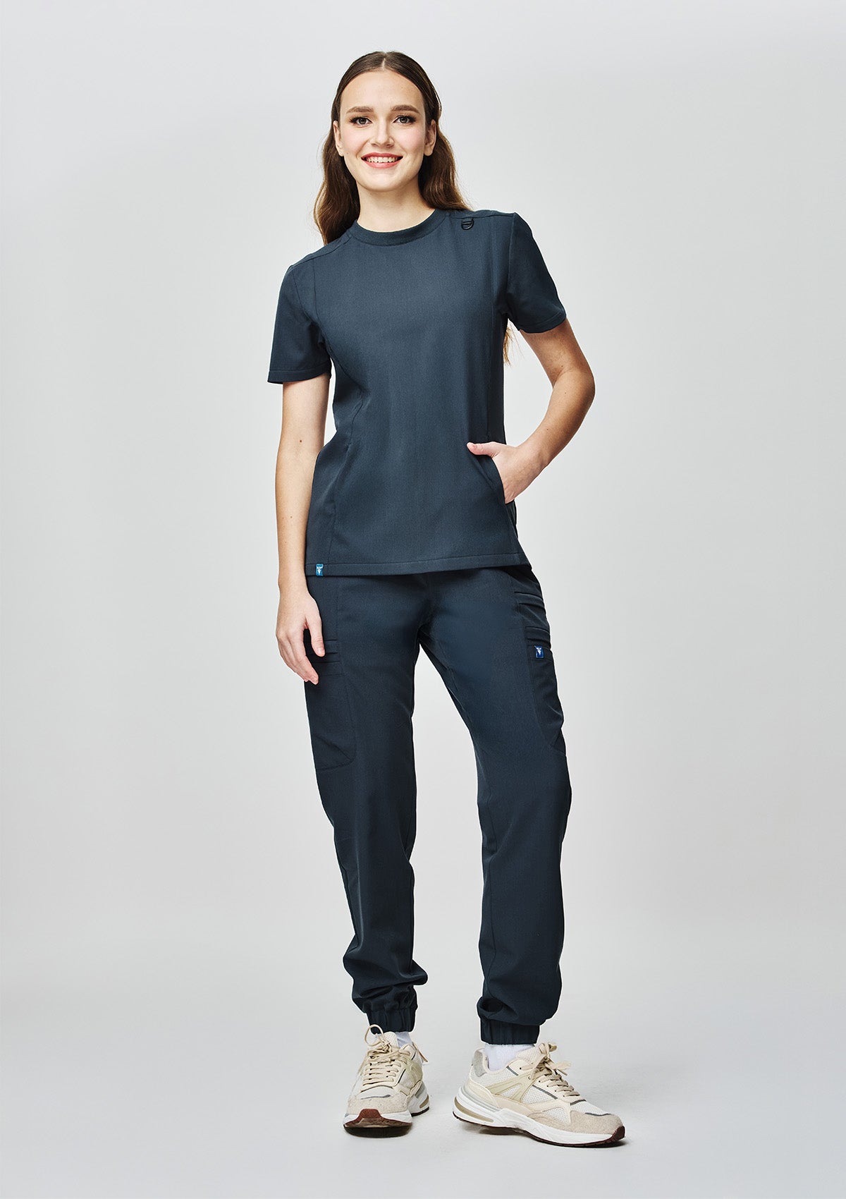 Ribbed Round Neck Scrub Top - Women / Midnight